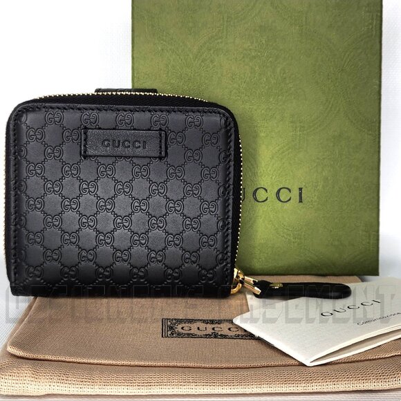 GUCCI black GG leather MICRO GUCCISSIMA French Zip Around pouch Wallet in Box 🎁 - Picture 1 of 7